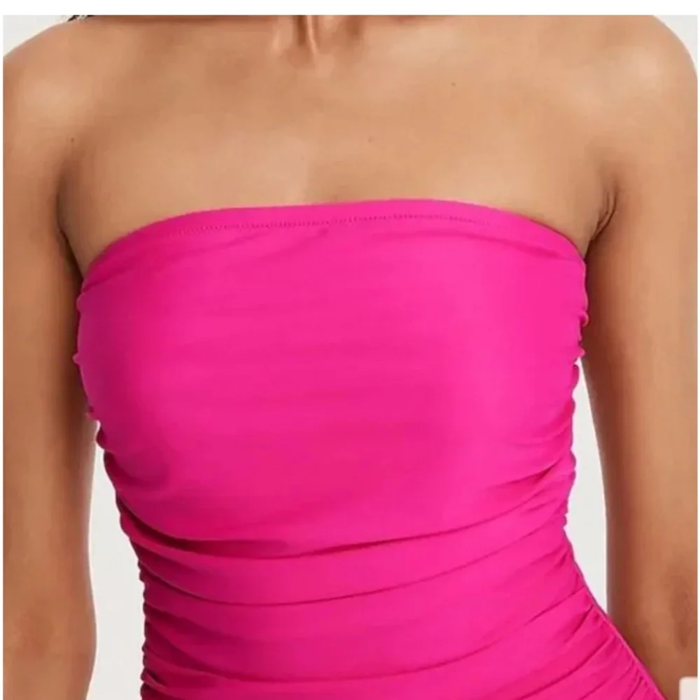 J. Crew Ruched Bandeau One-Piece Fuchsia NEW - Picture 4 of 8